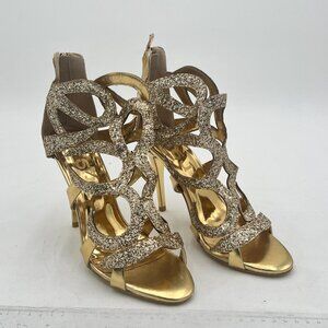 FSJ Metallic Gold Rhinestone Prom High Heels Back Zipper Wrap Sandals